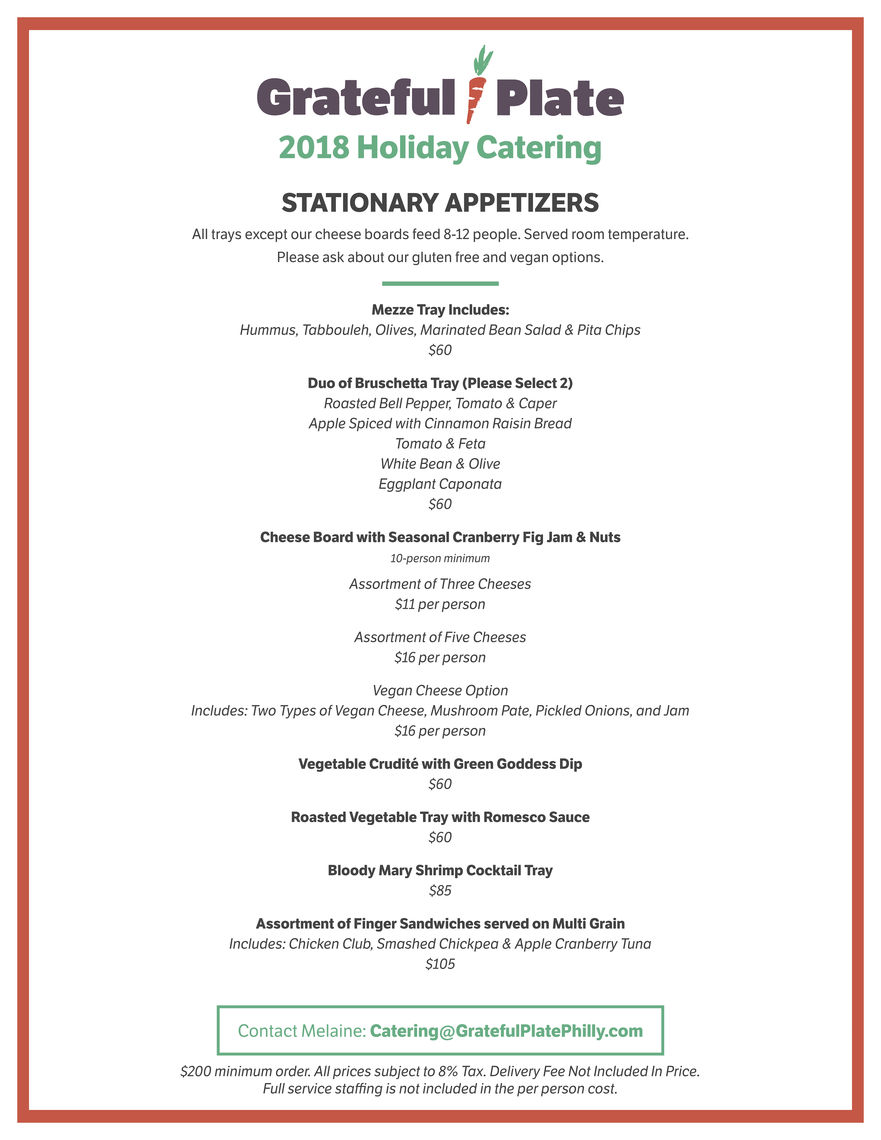 Holiday Catering Menu Page 1