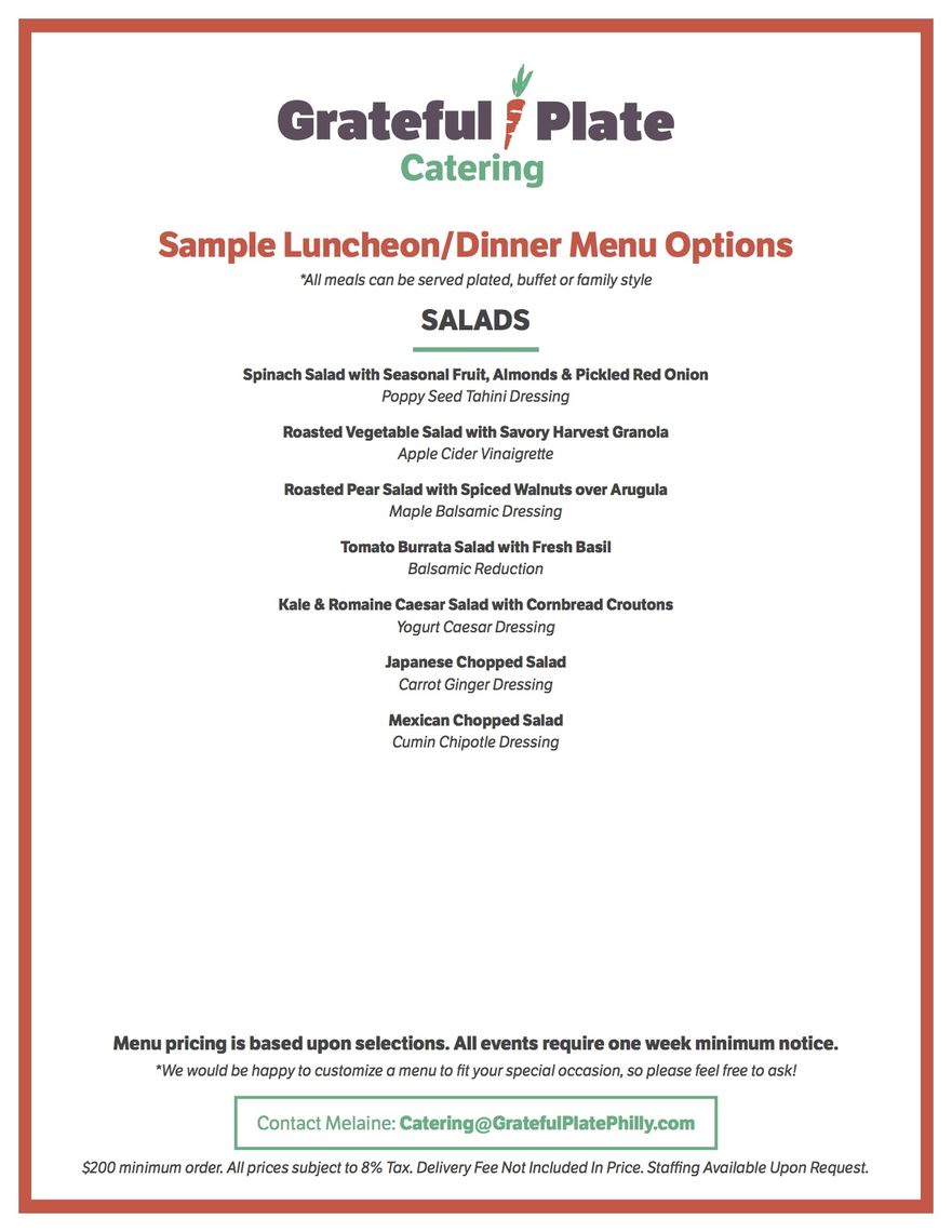 grateful plate catering menus luncheon dinner page 1 of 4