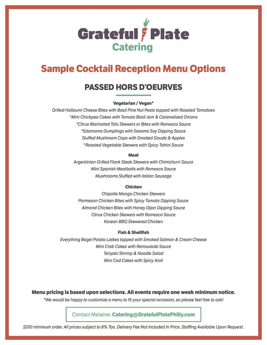 grateful plate catering menus cocktail reception page 2 of 2